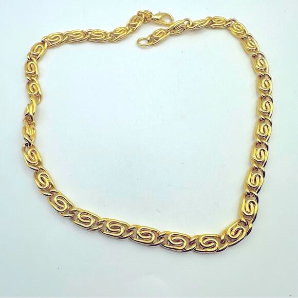 ERWIN PEARL Signed Gold Tone Chunky Snail Scroll Chain Necklace Vintage Designer - Picture 1 of 7